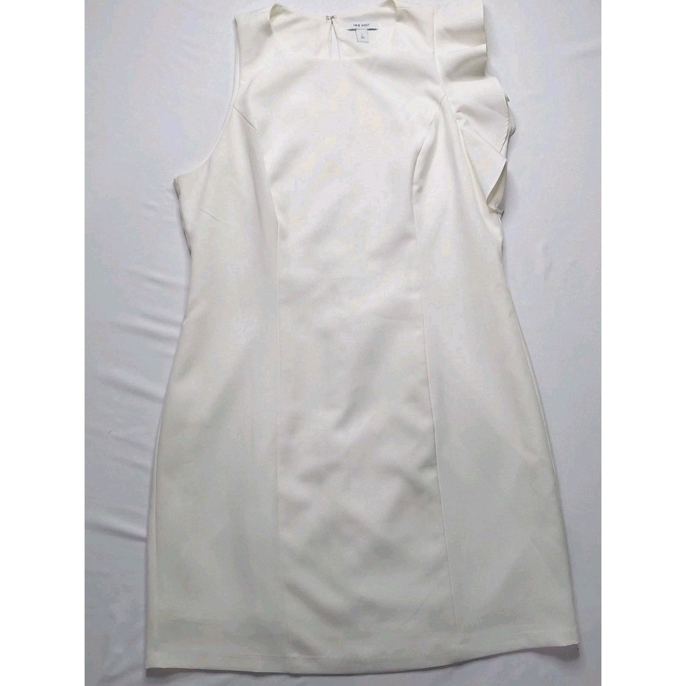 Nine‎ West Ruffle Sheath Dress Size Large Cream White Party Wedding